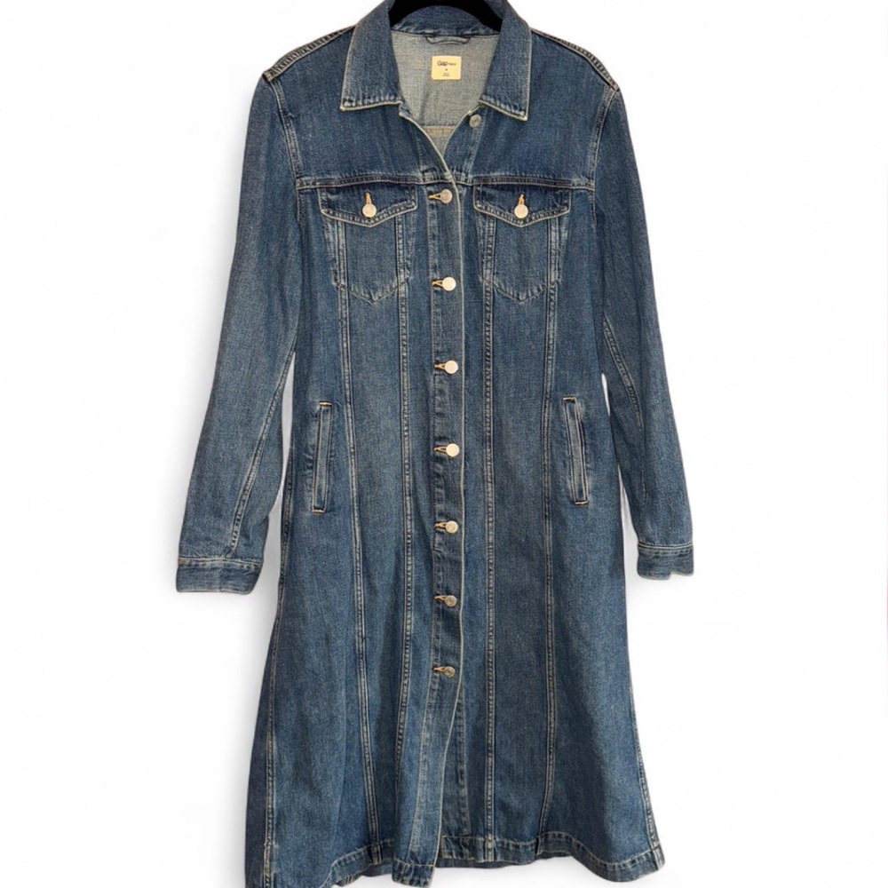 Gap 1969 Long Denim Button-Front Dress | Medium Wash | Size Medium